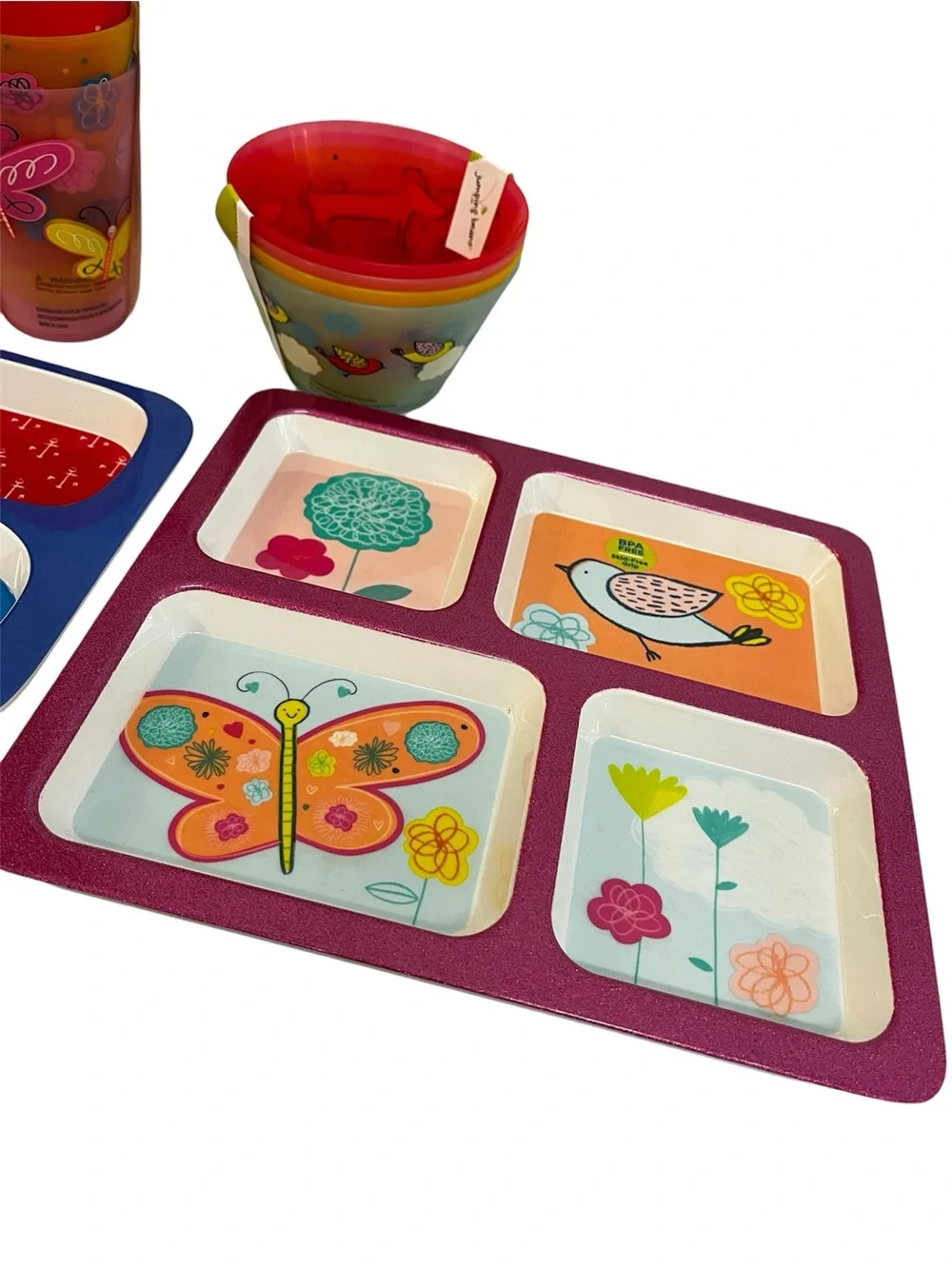 Jumping Beans Kohl's Kids Dinnerware Set Melamine Divided Plates Cups Bowls 10Pc